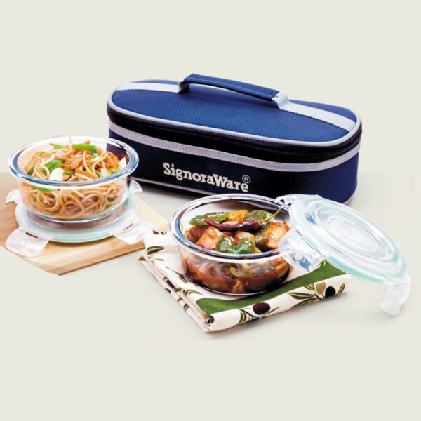 Signoraware Flat Glass Lunch Box (Round) | Capacity: 800 ML