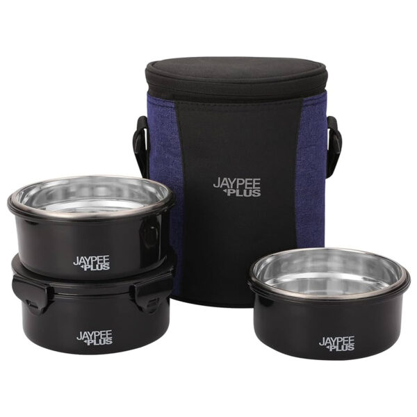 Jaypee Plus Microplus 3 Container (400+400+400) ml Insulated Lunch Box for Office Keeps Food Warm and Fresh Longer Tiffin Box for Office, Leak Proof Black